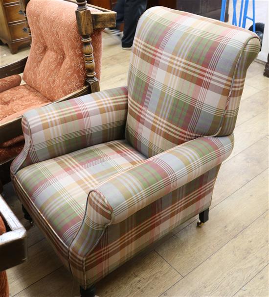 A tartan upholstered armchair
